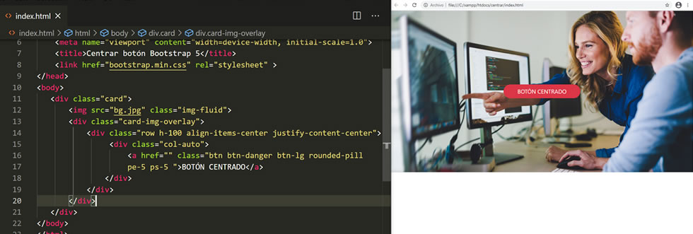 Centrar un botón sobre una imagen