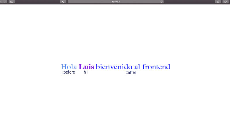 Pantalla de nombre centrado en CSS pseudoselectores