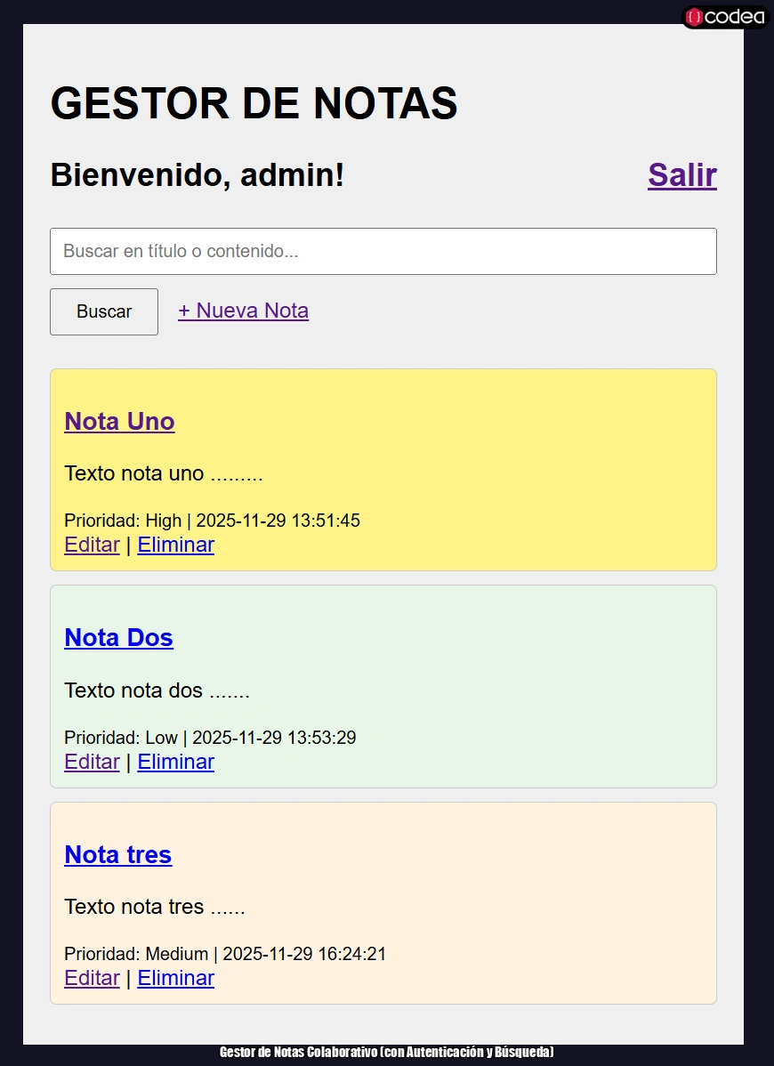 Gestor de Notas Colaborativo (con Autenticación y Búsqueda)