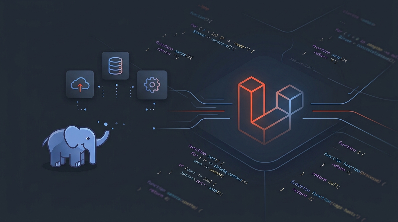 Portada Desarrollo web con { PHP } en el framework { Laravel }